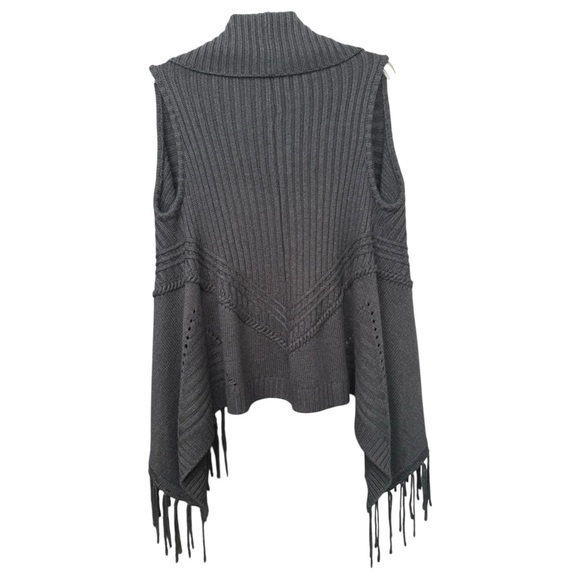 Wool Angora Fringe Knit Vest Size Small Grey Western Boho Cottage Cozy - Picture 7 of 8